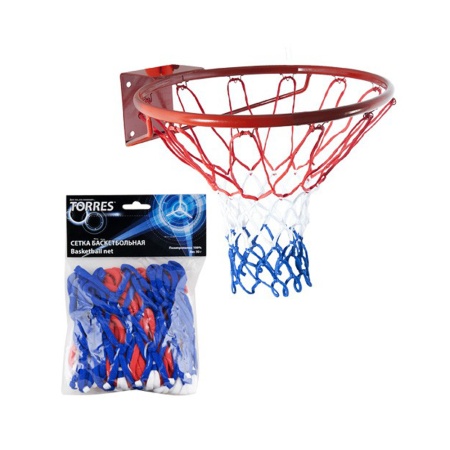 Купить Сетка баскетбольная Torres, нить 4 мм, бело-сине-красная в Пугачёве 